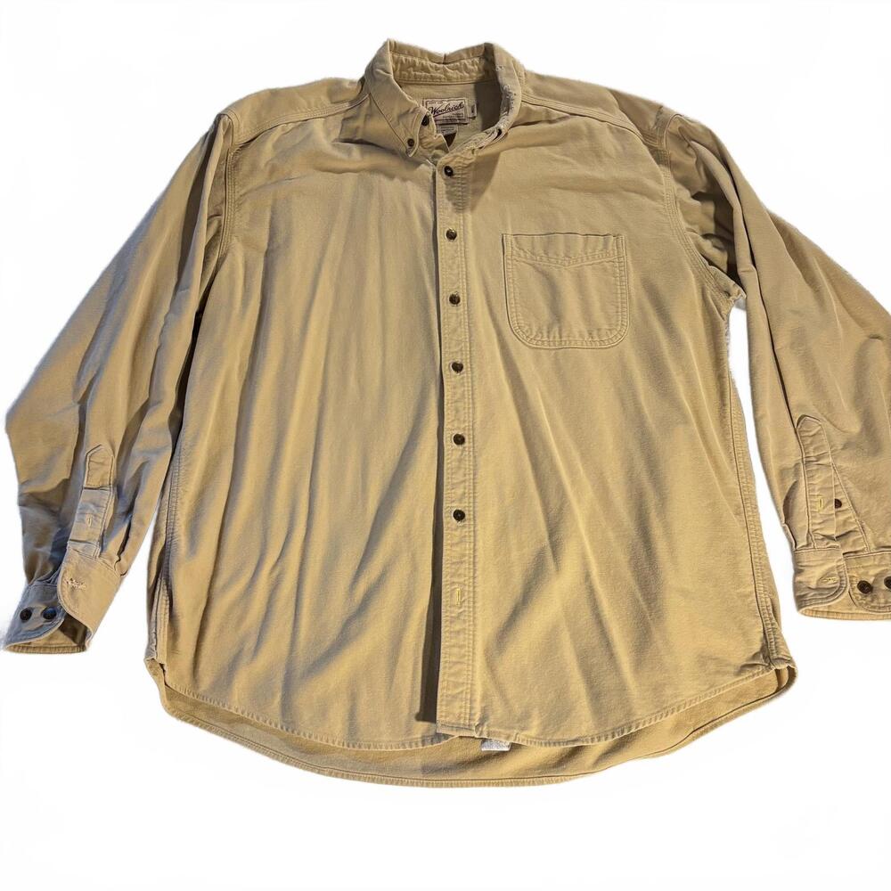 Vintage Woolrich Men’s XL Tan Cotton‎ Flannel Shirt 70's Distressed Outdoors